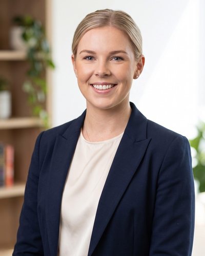 Claire Rosendahl, principal of Tend Advisors, in a navy blazer